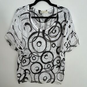 Impulse California Women's Sequin Geometric Knit Short Sleeve Top White Black